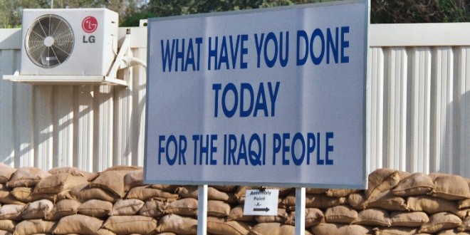 A sign in the Green Zone in Baghdad. photo by Peter Rimar